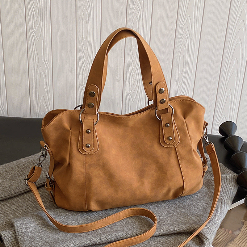 Frosted PU Leather Shoulder Bag - Large Capacity Tote & Crossbody