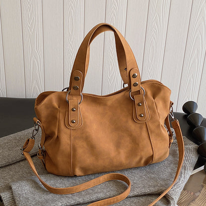 Frosted PU Leather Shoulder Bag - Large Capacity Tote & Crossbody