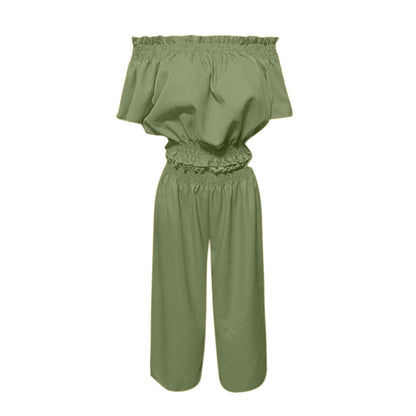 Women's Two-Piece Set - Chiffon Top and Wide Leg Pants Suit