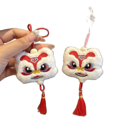 Plush Lion Tassel Keychain - Chinese Style Lucky Charm Ornament