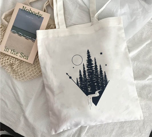 Art Print Canvas Tote Bag - Literary Style Shoulder Bag for Students
