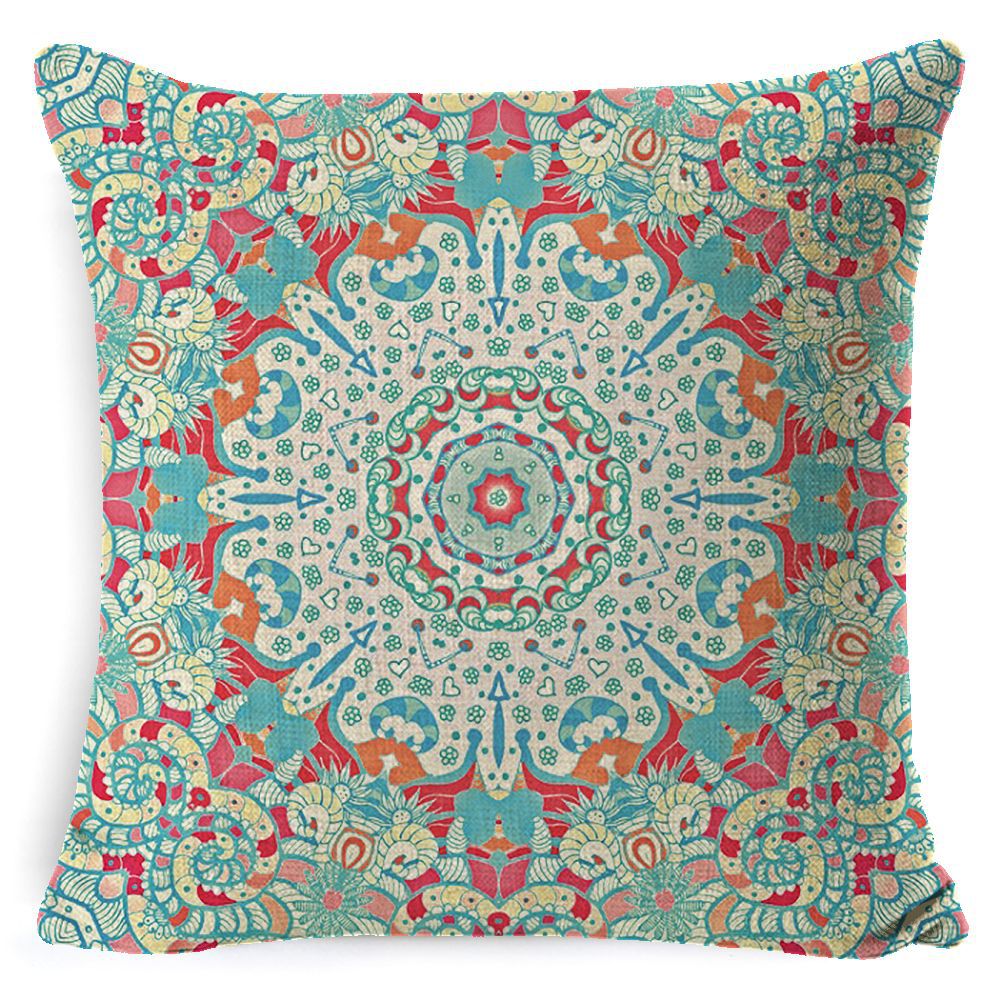 Bohemian Mandala Pillow Cover - Decorative Linen Cushion Cover 45x45cm