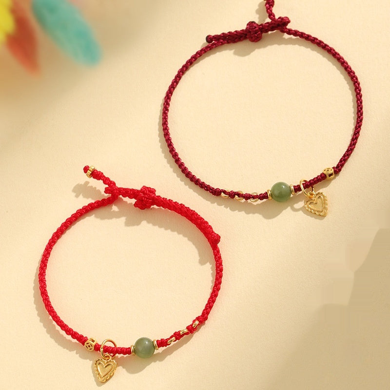 925 Silver Hetian Jade Red Handmade Woven Bracelet