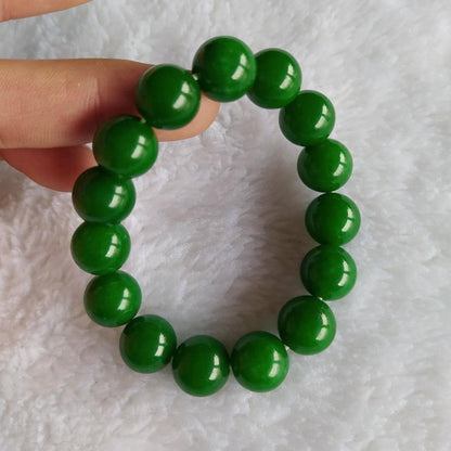 Natural Xinjiang Jasper Jade Bracelet - Spinach Green Beaded Bracelet