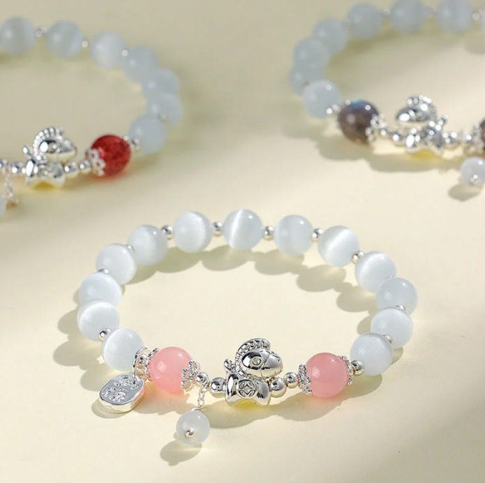 Year of the Horse Bracelet - Cat's Eye Rose Quartz Fu Charm with Gift Card