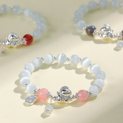 Year of the Horse Bracelet - Cat's Eye Rose Quartz Fu Charm with Gift Card
