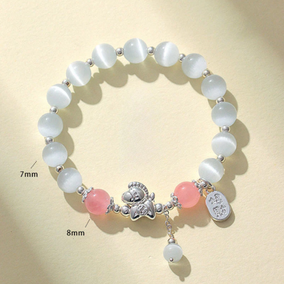 Year of the Horse Bracelet - Cat's Eye Rose Quartz Fu Charm with Gift Card