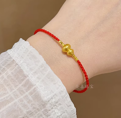24K Gold Gourd Charm Bead Bracelet - Lucky Hulu Symbol Jewelry