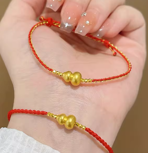 24K Gold Gourd Charm Bead Bracelet - Lucky Hulu Symbol Jewelry