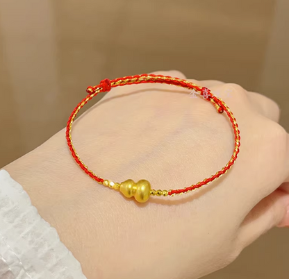 24K Gold Gourd Charm Bead Bracelet - Lucky Hulu Symbol Jewelry