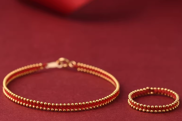 14K Gold Red String Ring & Bracelet Set - Lucky Zodiac Jewelry