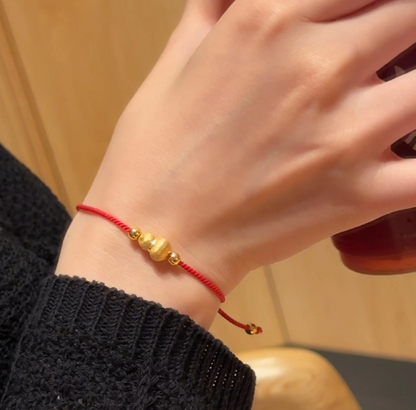 24K Gold Fortune Gourd Bracelet - Red String Braided Hand Chain