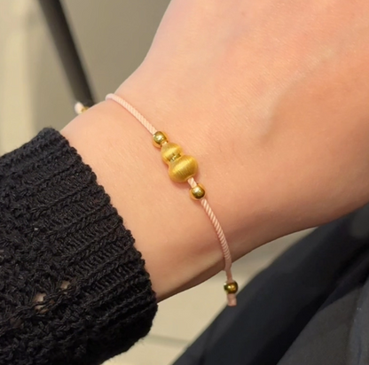 24K Gold Fortune Gourd Bracelet - Red String Braided Hand Chain