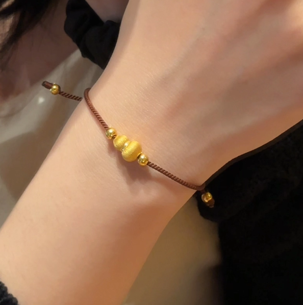 24K Gold Fortune Gourd Bracelet - Red String Braided Hand Chain