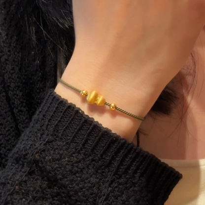 24K Gold Fortune Gourd Bracelet - Red String Braided Hand Chain