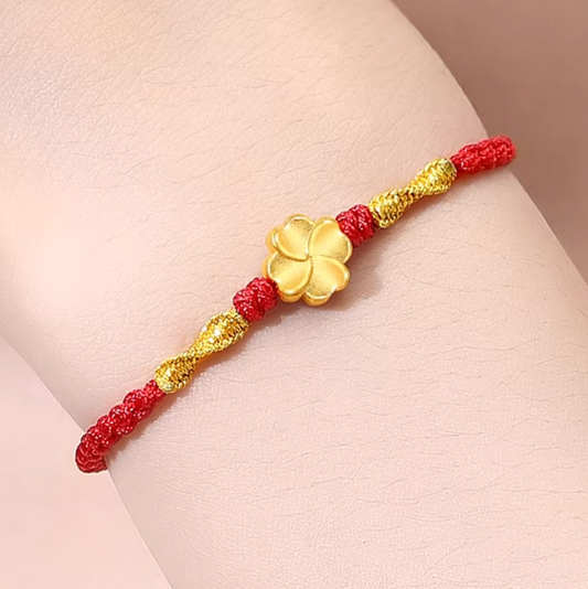 24K Gold Four-Leaf Clover Bracelet - Lucky Charm Jewelry