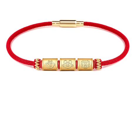 24K Gold Zodiac Red String Bracelet - Chinese Astrology Charm