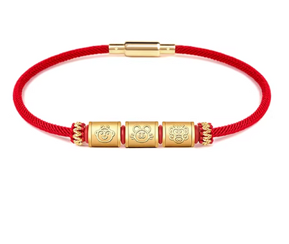 24K Gold Zodiac Red String Bracelet - Chinese Astrology Charm