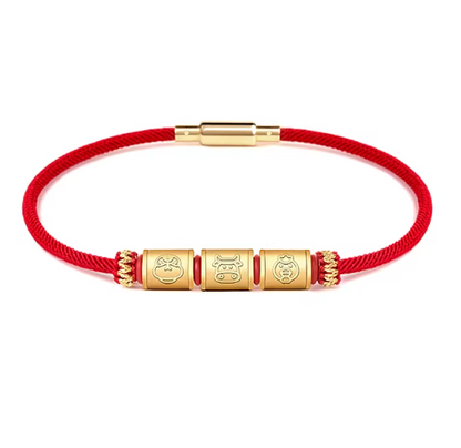 24K Gold Zodiac Red String Bracelet - Chinese Astrology Charm