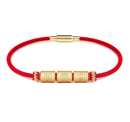 24K Gold Zodiac Red String Bracelet - Chinese Astrology Charm