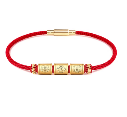 24K Gold Zodiac Red String Bracelet - Chinese Astrology Charm