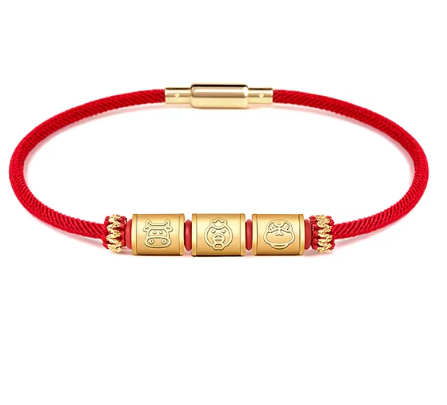 24K Gold Zodiac Red String Bracelet - Chinese Astrology Charm