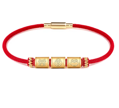24K Gold Zodiac Red String Bracelet - Chinese Astrology Charm