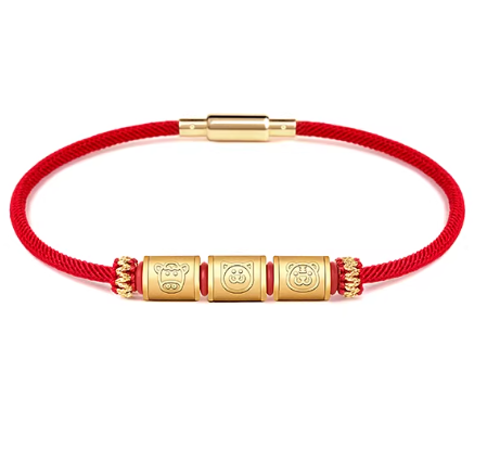 24K Gold Zodiac Red String Bracelet - Chinese Astrology Charm