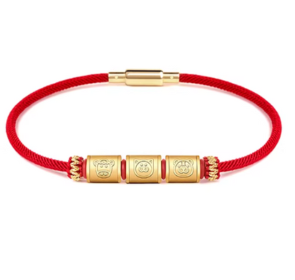 24K Gold Zodiac Red String Bracelet - Chinese Astrology Charm