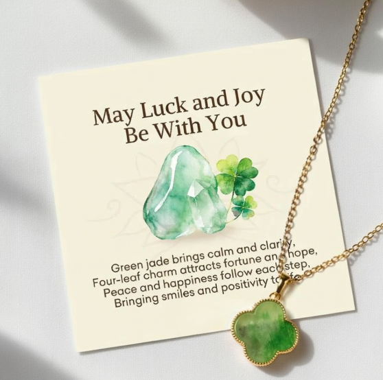 Louts Way "May Luck and Joy Be With You" Jade Necklace Includes Gift Message Card