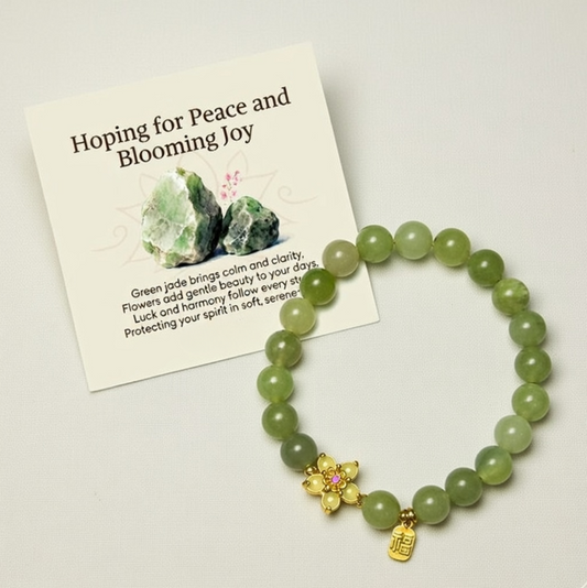 Louts Way "Hoping for Peace and Blooming Joy" Green Jade Bracelet Includes Gift Message Card