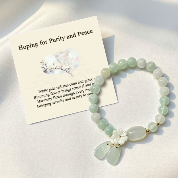 Lotus Way Natural White Jade Bracelet - Hoping for Purity and Peace