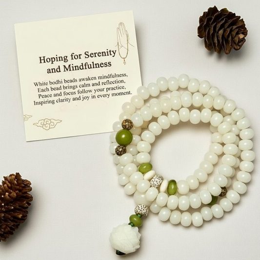 Bodhi Seed Lotus Mala Necklace - 108 Beads Meditation Prayer Bracelet with Gift Card