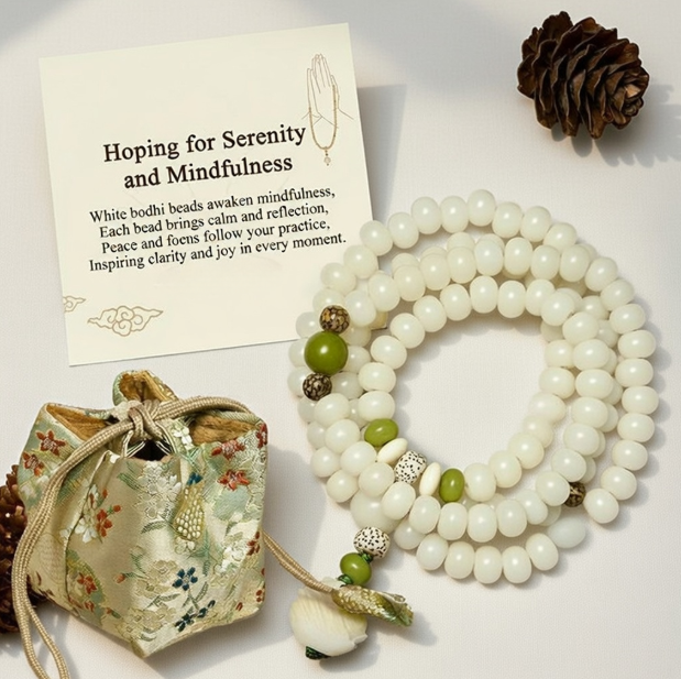 Bodhi Seed Lotus Mala Necklace - 108 Beads Meditation Prayer Bracelet with Gift Card