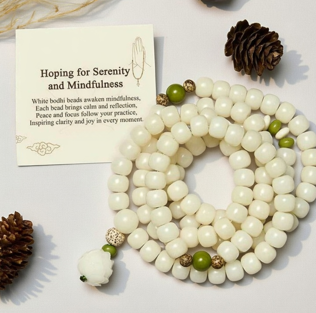 Bodhi Seed Lotus Mala Necklace - 108 Beads Meditation Prayer Bracelet with Gift Card
