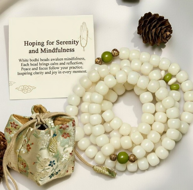 Bodhi Seed Lotus Mala Necklace - 108 Beads Meditation Prayer Bracelet with Gift Card
