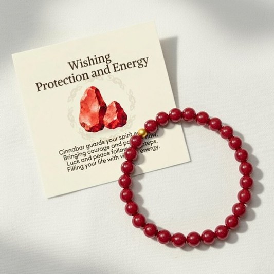 Cinnabar Sterling Silver Bracelet - Protection Energy Blessing Beads with Gift Card