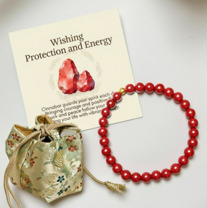Cinnabar Sterling Silver Bracelet - Protection Energy Blessing Beads with Gift Card