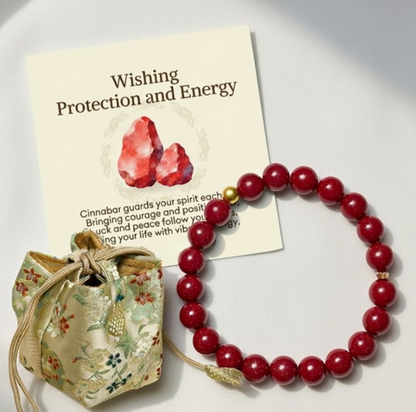Cinnabar Sterling Silver Bracelet - Protection Energy Blessing Beads with Gift Card