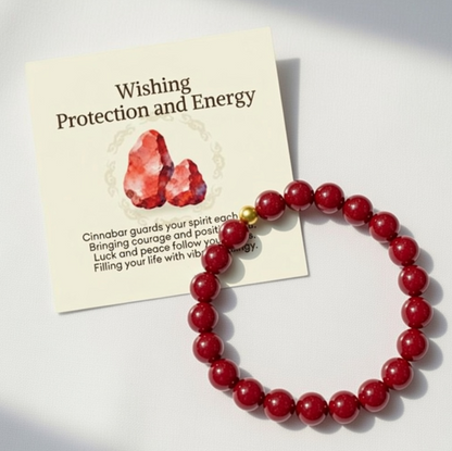Cinnabar Sterling Silver Bracelet - Protection Energy Blessing Beads with Gift Card