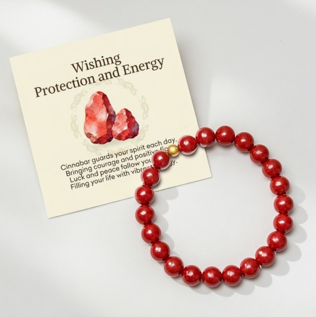 Cinnabar Sterling Silver Bracelet - Protection Energy Blessing Beads with Gift Card