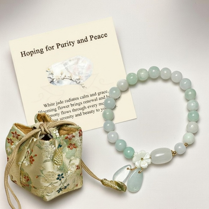 Lotus Way Natural White Jade Bracelet - Hoping for Purity and Peace