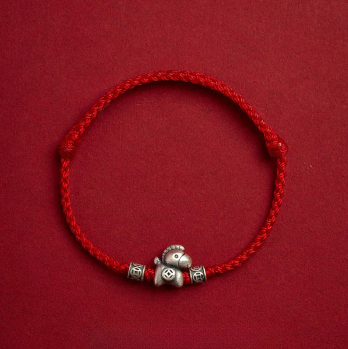 Year of the Horse 999 Sterling Silver Braided Bracelet - Adjustable