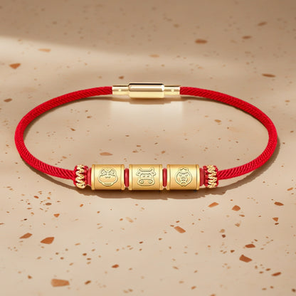 24K Gold Zodiac Red String Bracelet - Chinese Astrology Charm