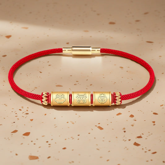 24K Gold Zodiac Red String Bracelet - Chinese Astrology Charm