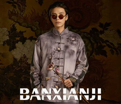 Lotus print traditional Tang suit jacket, new Chinese-style men's retro top