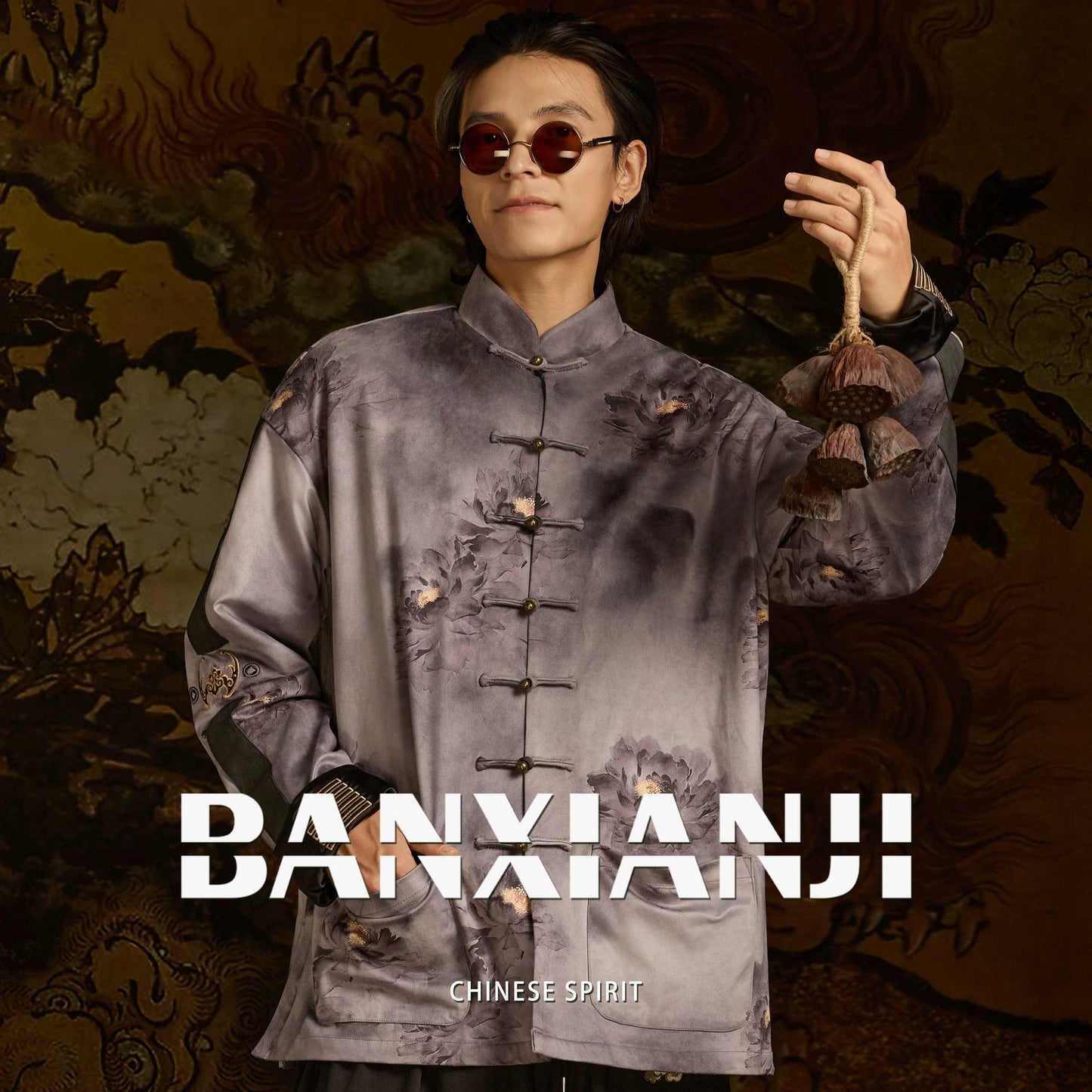 Lotus print traditional Tang suit jacket, new Chinese-style men's retro top