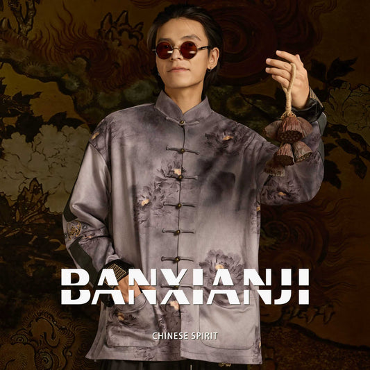 Lotus print traditional Tang suit jacket, new Chinese-style men's retro top
