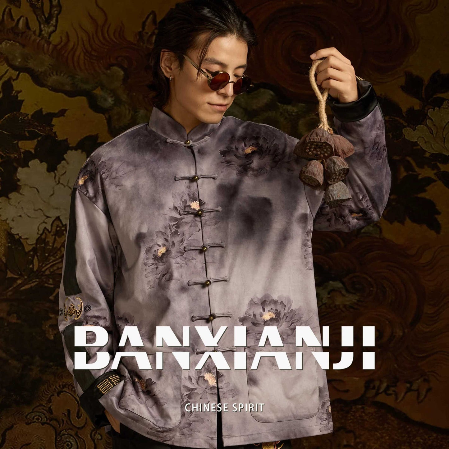 Lotus print traditional Tang suit jacket, new Chinese-style men's retro top
