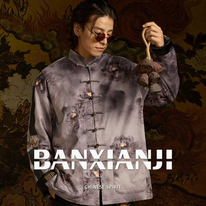 Lotus print traditional Tang suit jacket, new Chinese-style men's retro top